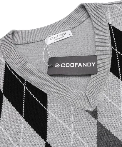 Vista 4 de COOFANDY Suéter sin mangas con cuello en V para hombre, ajustado, informal, con rombos