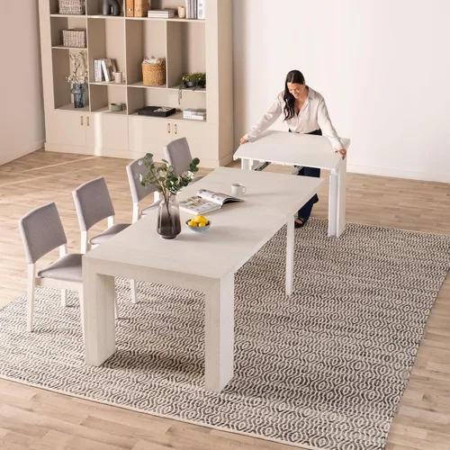 Vista 12 de Transformer Table - Mesa de comedor extensible de madera maciza, asientos 2-12, mesa de comedor expandible, muebles que ahorran espacio, muebles