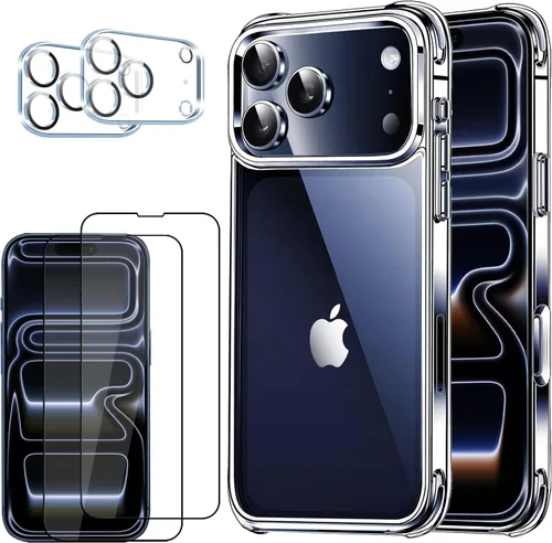 Vista 12 de Funda transparente 5 en 1 para iPhone 12 Pro de 6.1 pulgadas, con 2 protectores de pantalla HD + 2 protectores de lente de cámara, película