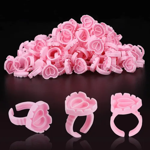 Vista 8 de Pretty memory 100 anillos de pegamento para extensiones de pestañas, encantador corazón, anillos de pegamento para pestañas, soporte adhesivo