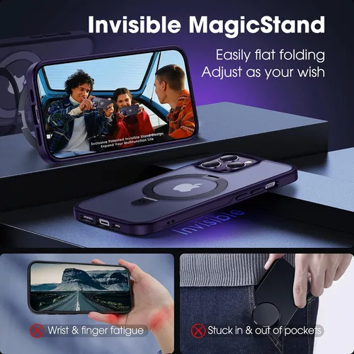 Vista 3 de CASEKOO - Funda diseñada para 14 Pro con soporte magnético invisible [protección contra caídas de grado militar] [compatible con MagSafe], funda