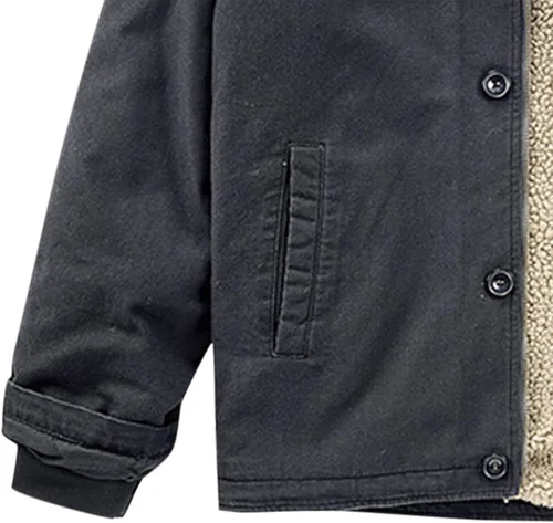 Vista 4 de Chaqueta de invierno para hombre con forro polar de sherpa, ligera, con capucha, resistente al viento