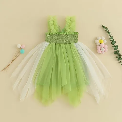 Vista 3 de Disfraz de Halloween para bebé, disfraz de hada, sin mangas, tutú de princesa, alas pequeñas, traje de mariposa, fiesta de cumpleaños
