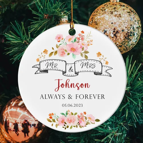 Vista 3 de Adorno personalizado de Mr and Mrs Always and Forever, adorno de recién casado, regalo de boda para pareja, adorno de primera Navidad para casados
