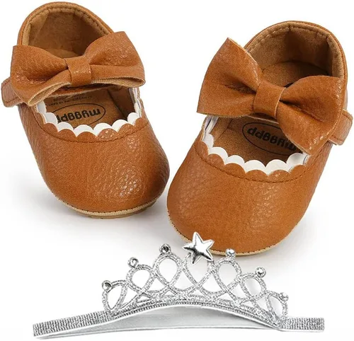 Vista 4 de Zapatos planos Mary Jane de princesa para niñas recién nacidas, zapatos de boda con suela suave de goma antideslizante para recién nacidas