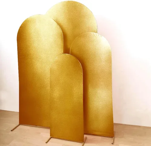 Vista 6 de Efavormart - Juego de 4 fundas de telón de fondo color dorado metálico Chiara – Fundas de arco redondo brillante radiante para bodas reales y fondos