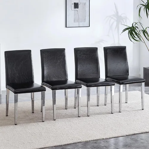Vista 13 de Juego de 4 sillas de respaldo de piel sintética blanca con patas de metal plateadas. La combinación perfecta, adecuada para estilos minimalistas