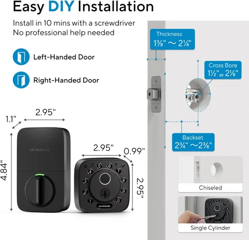 Vista 9 de ULTRALOQ Cerradura inteligente con huella digital y WiFi Bolt, funciona con Apple Home, Siri, Alexa, entrada sin llave con identificación de huella