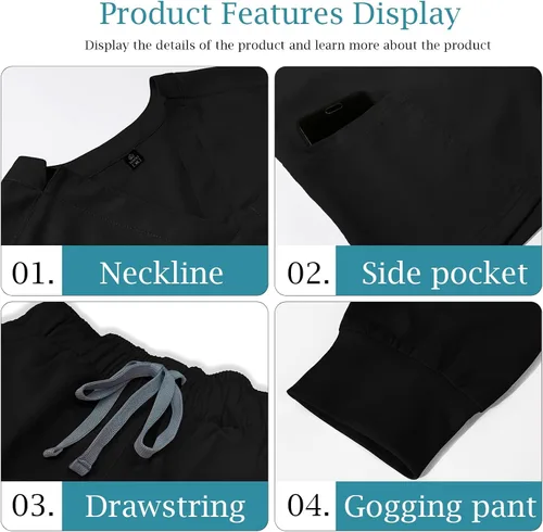 Vista 2 de VIAOLI Conjunto de ropa quirúrgica para mujer, conjunto de camiseta médica y pantalón deportivo, ropa de trabajo, clínico moderno, traje atlético
