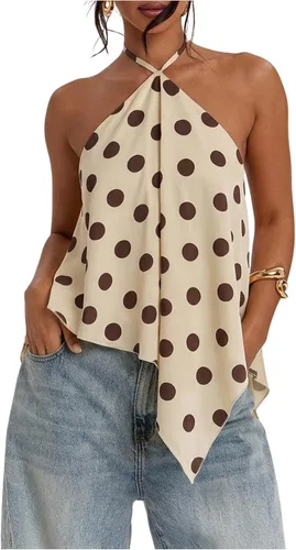 Vista 22 de Verdusa Top halter asimétrico de satén para mujer Amarillo claro
