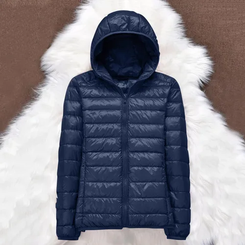 Vista 3 de Chaqueta acolchada ligera para mujer, abrigo de plumón corto con cremallera y capucha para invierno 2023
