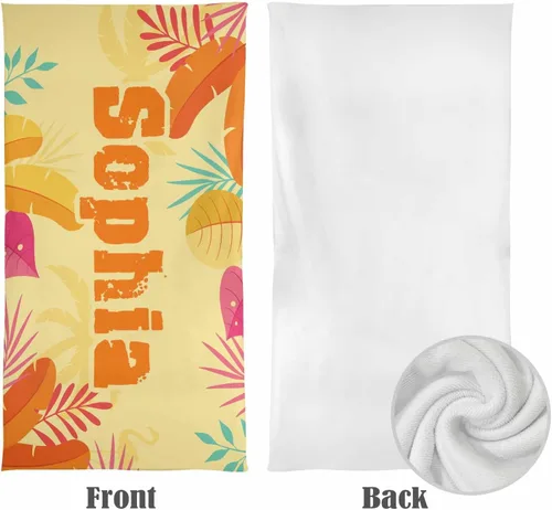 Vista 4 de InterestPrint Toalla de playa personalizada para mujeres y hombres, hojas tropicales, naranja, toallas de playa personalizadas con nombres, manta