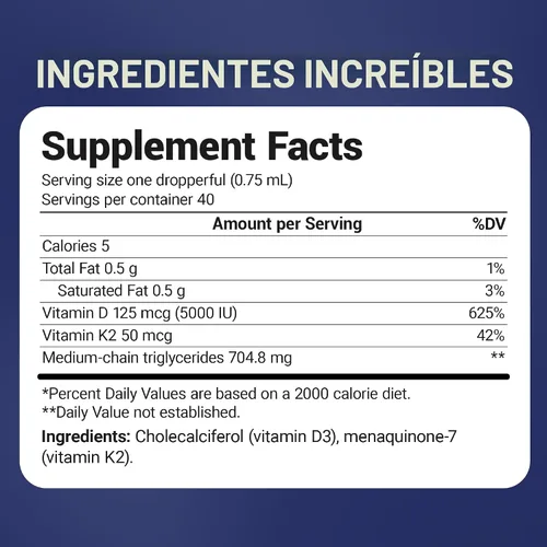 Vista 6 de Dr. Berg - Gotas líquidas de vitamina D3 K2 de máxima potencia con aceite MCT – 5,000 UI de vitamina D3 líquida con K2 – Apoya huesos fuertes