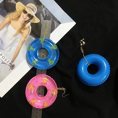 Vista 5 de Pendientes de anillo de natación ligeros con círculo punk y pato, bonitos aretes de verano para fiestas en la piscina, para mujeres y niñas, joyería
