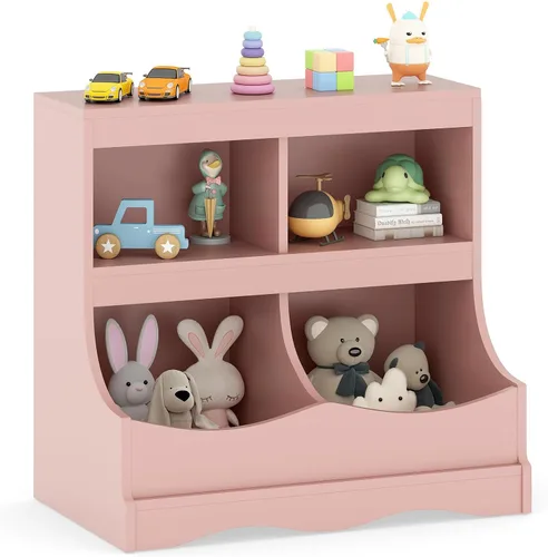 Vista 12 de HONEY JOY Organizador de almacenamiento de juguetes para niños con estantería, armario de almacenamiento de organización de 4 compartimentos