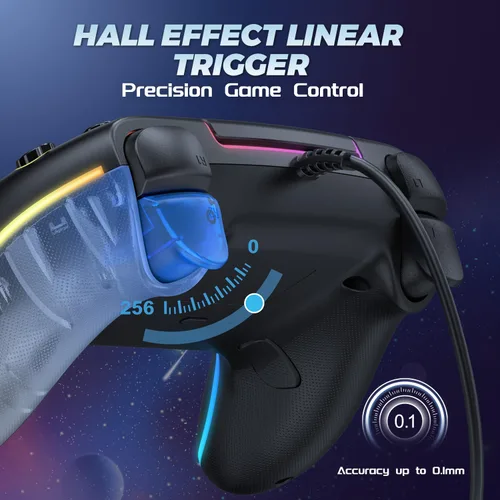 Vista 5 de GUOC Wired Controller Compatible for PS-5/Pro/Slim/PC, Hall Effect Sticks & 7 RGB LED Mode & haptic Feedback & Motion Sensing, 3.5mm Audio Jack