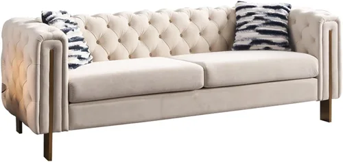 Vista 9 de Daesar Sofá moderno para sala de estar, sofá de lino con brazos cuadrados, 84.25 pulgadas con sofá, color beige