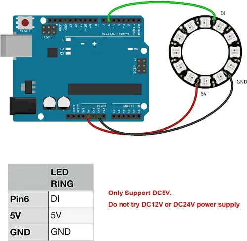 Vista 5 de Anillo LED WS2812 de 24 bits con cable SM2.54-3P, 24 x WS2812B 5050 RGB LED módulo a todo color DC5V con controladores integrados programables
