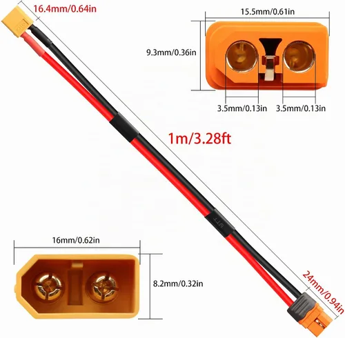 Vista 4 de GELRHONR XT60i Cable de extensión 1M, XT60 macho a XT60i hembra Cable conector 12AWG Cable de silicio, para Ebike, cargador de batería Lipo de coche