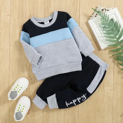 Vista 2 de Ropa de bebé niño para otoño, de manga larga, ropa de invierno, sudadera y pantalones, conjunto de 2 piezas