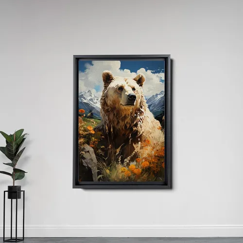 Vista 7 de Grizzly Bear Wall Art Decor, Grey Bear Mama and Cubs Framed Pictures Woodland Animal Poster Snowy Winter Canvas Prints for Baby Kids Room Nursery