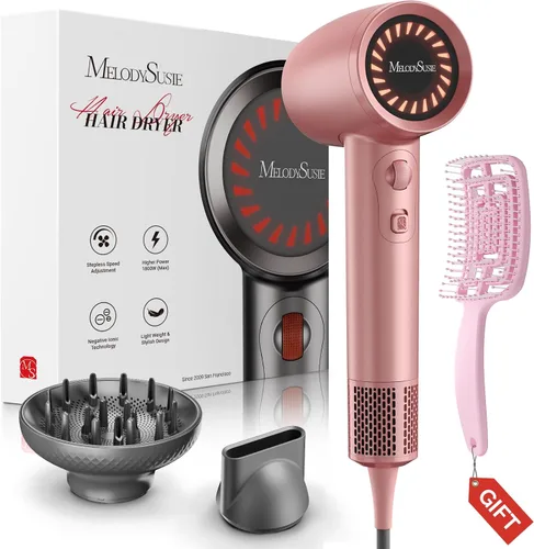 Vista 13 de MelodySusie Secador de pelo, secador de pelo iónico profesional de 1600 W para secado rápido, secador de pelo de alta velocidad de 120,000 RPM