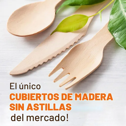 Vista 3 de Weemium Juego de cubiertos de madera desechables – 300 unidades (100 tenedores, 100 cuchillos, 100 cucharas) – Embalaje sin plástico – Cubiertos