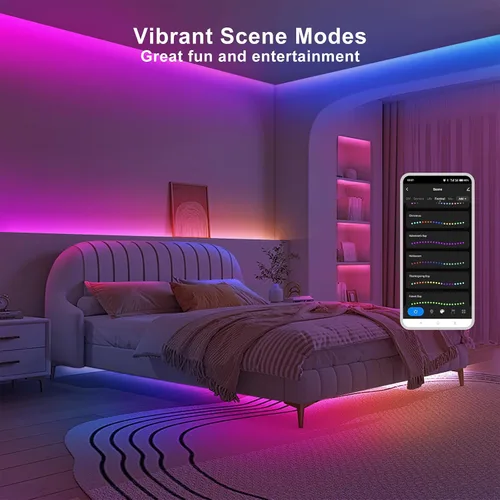 Vista 7 de Tatazone Tira de luz LED COB Bluetooth RGB+IC de 6.56 pies con aplicación, tira de luz COB de persecución, control segmentado, sincronización