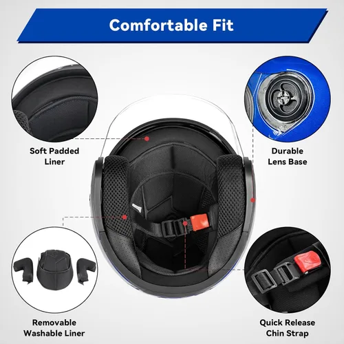 Vista 5 de Casco de motocicleta abierto para adultos 3/4, con doble visera, para moto, scooter, ebike, ciclomotor, para hombres y mujeres, aprobado por el DOT