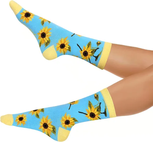 Vista 8 de Benefeet Sox Calcetines divertidos para mujer, calcetines de algodón casuales con estampado floral colorido de animales