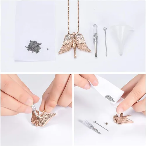 Vista 5 de Imrsanl Joyería de cremación con dije de ángel para mujer, colgante de ceniza, collar de urna para cenizas, alas de recuerdo, joyería para mujeres