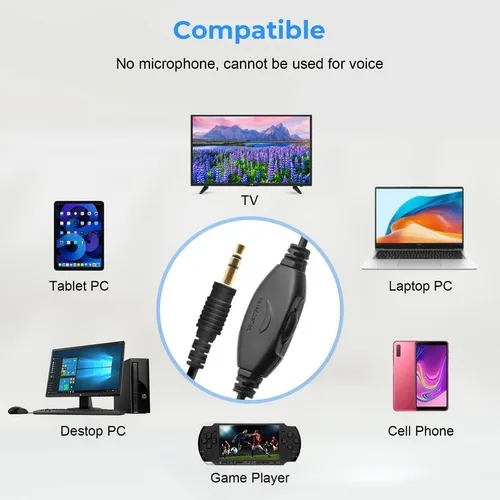 Vista 6 de Auriculares con cable extralargos para TV y PC para ver televisión para personas mayores con control de volumen, auriculares con cable de longitud