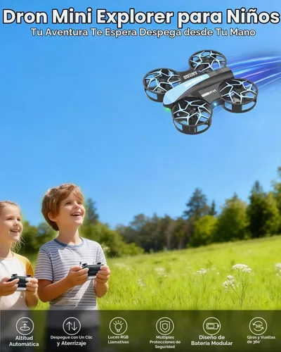 Vista 2 de SIMREX Mini dron para niños con giro de 360° y luces LED, cuadricóptero a control remoto, retención de altitud, despegue/aterrizaje con una tecla, 3