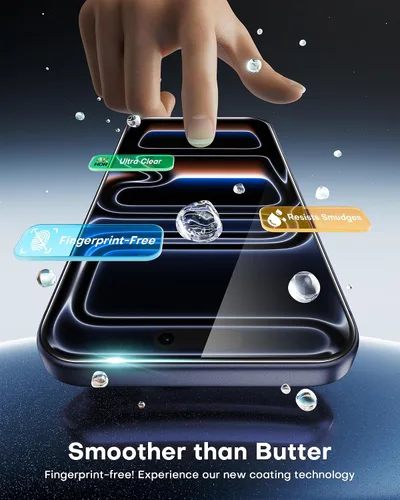 Vista 6 de OMOTON Protector de Pantalla para iPhone 17 Pro [Eliminación Automática de Polvo], Vidrio Templado con Dureza 9H+ y Resistencia a Caídas de 12FT