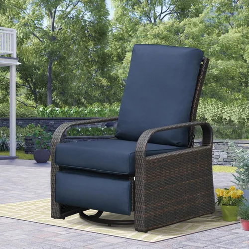Vista 2 de Art to Real - Silla reclinable de mimbre para exteriores con cojines de 5.5 pulgadas, sillas de descanso ajustables automáticas, silla reclinable