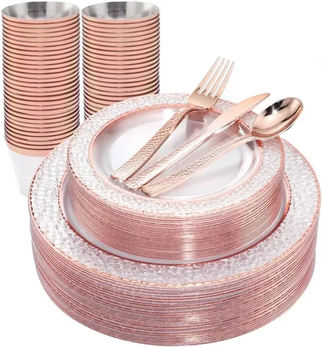 Vista 9 de Ciaell 150 platos de plástico azul y plateado – El plato desechable azul incluye 50 platos, 25 cuchillos, 25 tenedores, 25 cucharas, 25 tazas