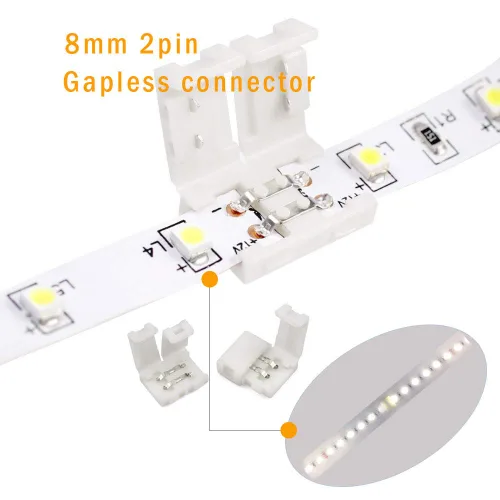 Vista 3 de Kit de Conectores para Tira LED de 2 Pines de 8mm FSJEE Incluye Conector de Esquina en Ángulo Recto de 2 Pines, Forma de T y Conector Sin Espacios