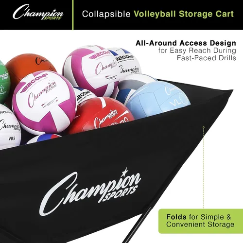 Vista 4 de Champion Sports Volleyball Cart & Equipment Storage, Durable Aluminum Frame for High Volume Practices & Training Sessions, 24 to 40 Ball Storage