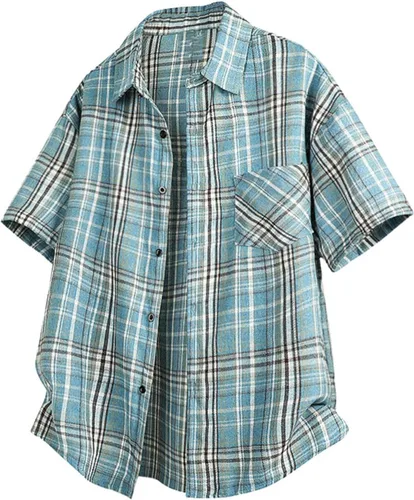 Vista 6 de Men's Casual Plaid Button Down Shirt Short Sleeve Gingham Dress Shirts Regular Fit Tee Work Tops with Pocket