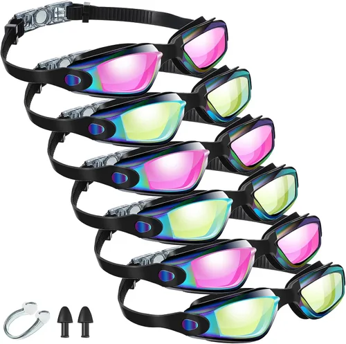 Vista 11 de Flutesan Paquete de 6 gafas de natación para adultos, antiniebla, con tapones para los oídos, clip para la nariz, sin fugas, protección completa