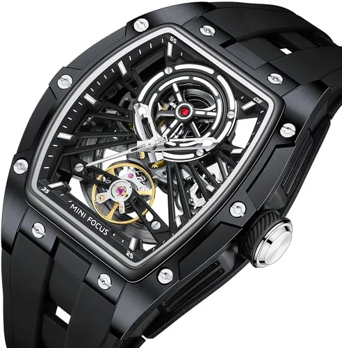 Vista 2 de AIMES Tonneau - Reloj automático para hombre, reloj de esqueleto de lujo para hombre, cuerda mecánica automática, impermeable, analógico, reloj