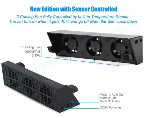 Vista 3 de ElecGear Ventilador de refrigeración automática para PS4 Slim enfriador USB externo con sensor de temperatura automático controlado radiador