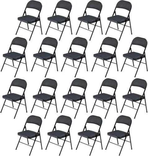 Vista 19 de Paquete de 4 sillas plegables negras, sillas plegables acolchadas con asiento y respaldo de piel sintética, sillas plegables de metal portátiles