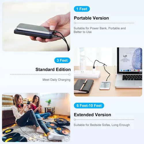 Vista 7 de Paquete de 3 [certificado Apple MFi] Cargador de iPhone de 3 pies, cable Lightning a USB de 3 pies, cable de carga rápida Apple de 3 pies