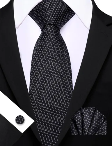 Vista 86 de Barry.Wang Corbatas de seda para hombre, diseño de lunares, gemelos cuadrados de bolsillo, gemelos para negocios, boda