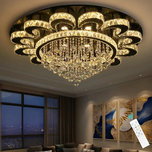 Vista 13 de HAIXIANG Lámpara de araña moderna para sala de estar, lámparas de araña glamurosas, lámpara de techo con control remoto, luces regulables, 32 Negro