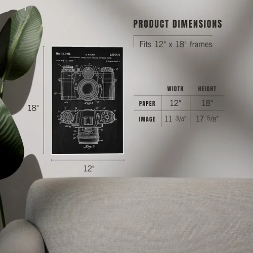 Vista 5 de Lantern Press Blackboard Patent, Camera with Exposure Meter (12x18 Art Print, Travel Poster Wall Decor)
