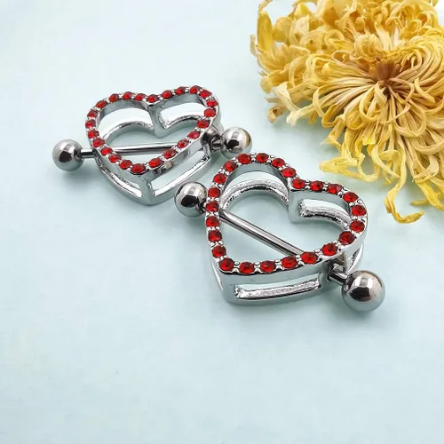 Vista 7 de Excepro Piercing para pezón de acero inoxidable quirúrgico 316L con forma de corazón de 14G