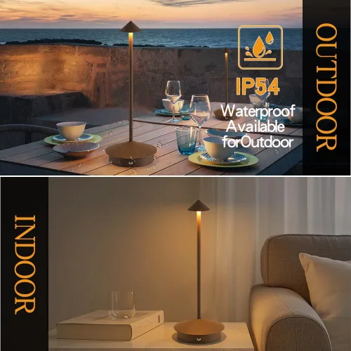 Vista 4 de Paquete de 2 lámparas de mesa inalámbricas recargables LED, portátiles de exterior, 5000 mAh, operadas con batería, luz de mesa con control táctil