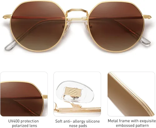 Vista 4 de SOJOS Lentes de sol polarizados de polígono redondos para mujeres y hombres, tonos retro clásicos vintage Hedy SJ1157